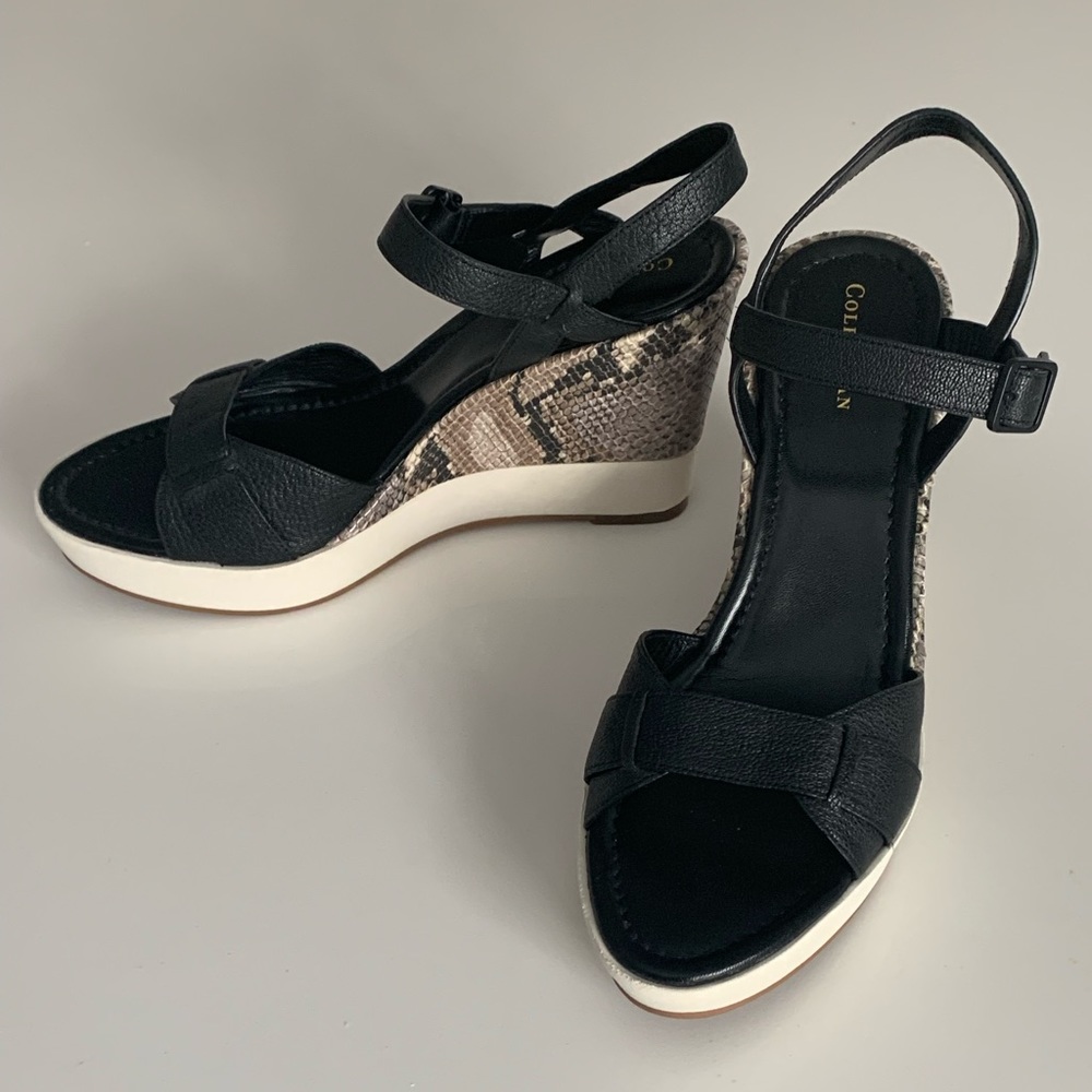 Cole Hann Women’s Paley High Wedge Heels Black/White/Snake/Leather Size 9